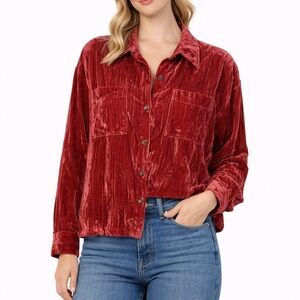 Anthropologie The Korner NWT Rose Red Velvet Button-Up Jacket – Size Small